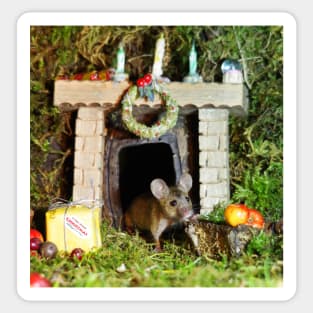Christmouse by the fire place waiting for santa Sticker